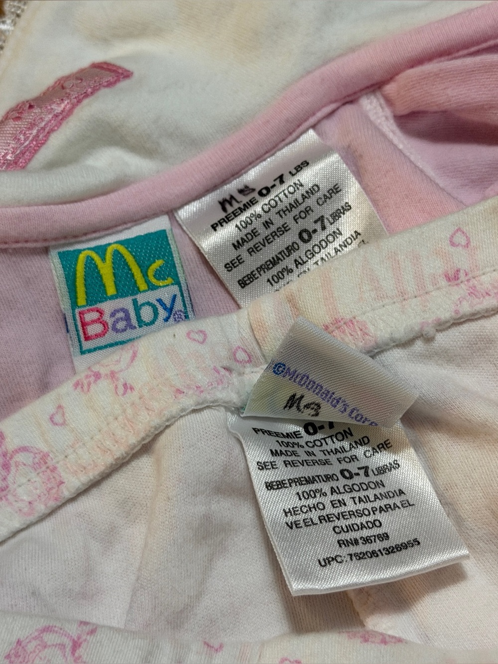 Vintage 90s Y2K McBaby Preemie White Pink 2 Piece Outfit Set - Picture 5 of 6
